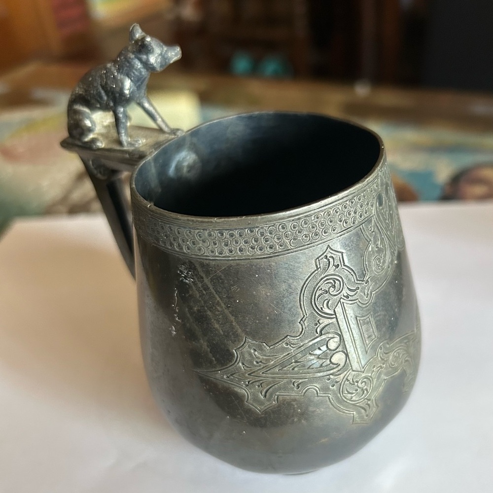 Vintage Silver Mug with Dog Handle